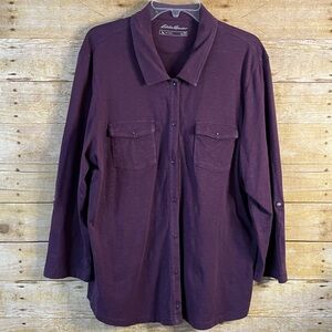 Eddie Bauer Purple Soft Camp Shirt Snap Button Shirt Collar Roll Tab Sleeves